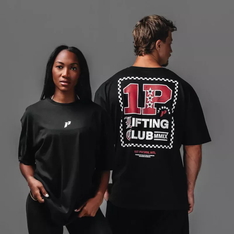Checked Lifting Oversized Tee Black